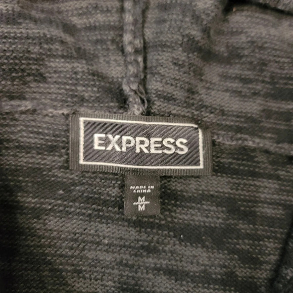 Express Sweater Pullover Striped Knit Hoodie Mens Grey Black Cotton Size Medium - Picture 2 of 7